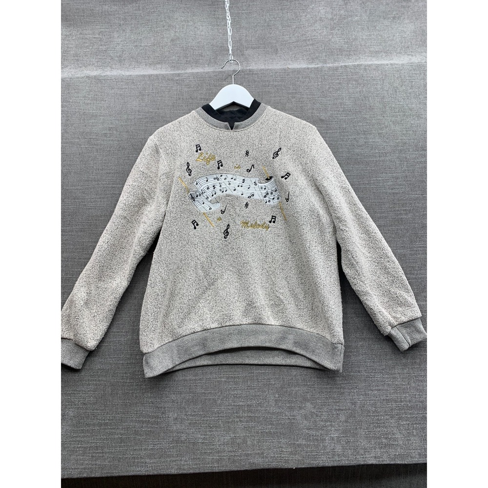 BonWorth Sweatshirt Womens M Petite Gray Life is a Melody Musical Embroidered